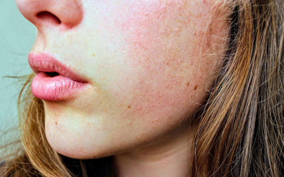 Detailed close-up of a woman's facial skin showing natural texture and complexion